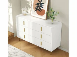 Online Cómoda con 6 cajones - 120 x 44 x 77 cm - Tablero de partículas y patas de metal dorado - Cómoda