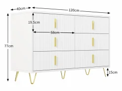 Online Cómoda con 6 cajones - 120 x 44 x 77 cm - Tablero de partículas y patas de metal dorado - Cómoda