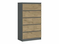 Cómoda con 5 cajones: antracita/roble lancelot, 70 x 39 x 125 cm