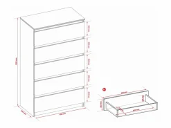 Cómoda con 5 cajones: antracita/roble lancelot, 70 x 39 x 125 cm
