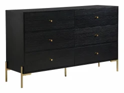 Discount Vente-unique Cómoda con 6 cajones de MDF y metal en color negro y dorado - MILAVIA Negro / Dorado