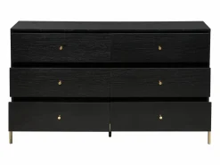 Discount Vente-unique Cómoda con 6 cajones de MDF y metal en color negro y dorado - MILAVIA Negro / Dorado