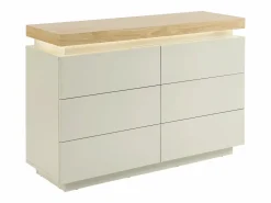 Vente-unique Cómoda con 6 cajones en mdf lacado con LEDs color natural y beige - HALO