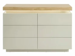 Vente-unique Cómoda con 6 cajones en mdf lacado con LEDs color natural y beige - HALO