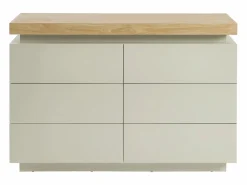 Vente-unique Cómoda con 6 cajones en mdf lacado con LEDs color natural y beige - HALO