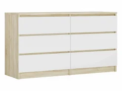 Hot Cómoda con 6 cajones: roble Sonoma/blanco mate, 138 x 39 x 79 cm Marru00f3n