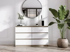Cómoda con 6 cajones: roble Sonoma/blanco mate, 120 x 39 x 79 cm Cómoda
