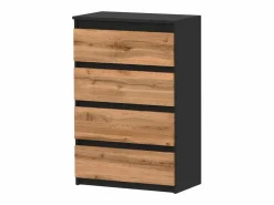 Cómoda con cajones negra roble Wotan 60 cm Mueble TV espacioso 4 cajones estilo loft