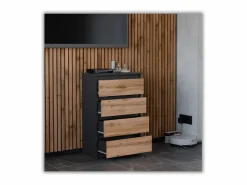 Cómoda con cajones negra roble Wotan 60 cm Mueble TV espacioso 4 cajones estilo loft