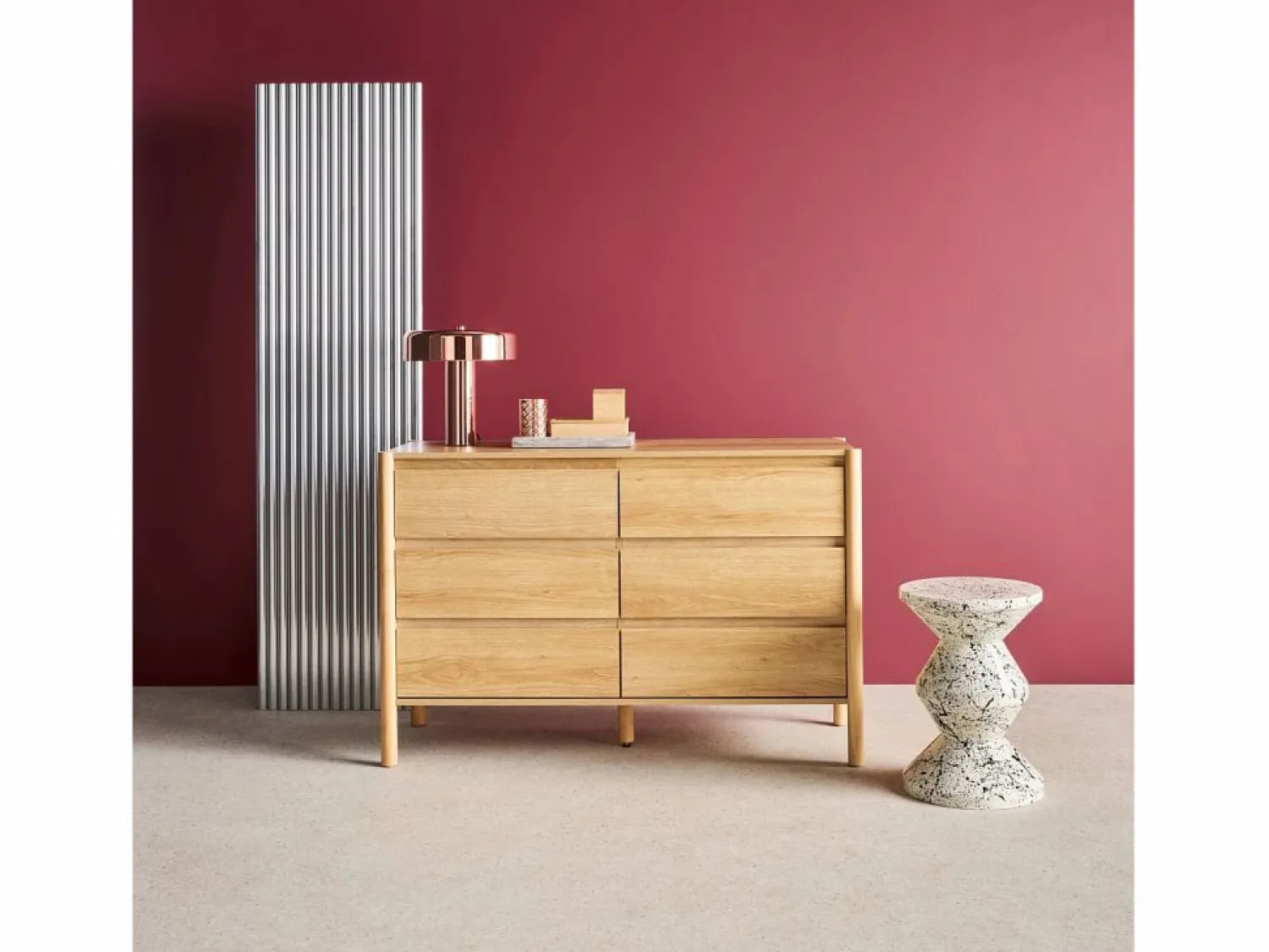 New Sweeek Cómoda con decoración de madera, 6 cajones natural Color natural claro