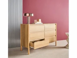 New Sweeek Cómoda con decoración de madera, 6 cajones natural Color natural claro