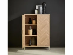 Sale Cómoda con efecto madera y espiga de 2 puertas, 80cm natural Vitrina Para Vajilla