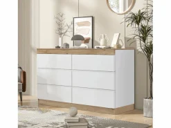 Merax Cómoda de 6 cajones - 110 x 40 x 67,5 cm - para dormitorio y salón - Aglomerado E1 - + roble