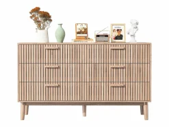 Cómoda de 6 cajones 115 cm Color madera natural, 100 x 34 x 73cm
