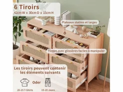 Discount Cómoda de 6 cajones - Cómoda de ratán para dormitorio - Cómoda de madera con tiradores dorados - 100x34x73cm Muebles Niño
