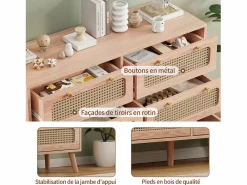Discount Cómoda de 6 cajones - Cómoda de ratán para dormitorio - Cómoda de madera con tiradores dorados - 100x34x73cm Muebles Niño