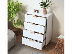 Clearance Cómoda de 4 cajones - Mueble de almacenaje - Dormitorio/Salón - 90 x 34 x 60 cm - Estilo escandinavo - Blanco