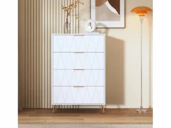 Clearance Cómoda de 4 cajones - Mueble de almacenaje - Dormitorio/Salón - 90 x 34 x 60 cm - Estilo escandinavo - Blanco