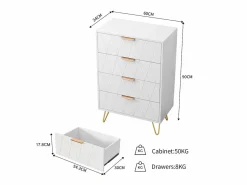 Clearance Cómoda de 4 cajones - Mueble de almacenaje - Dormitorio/Salón - 90 x 34 x 60 cm - Estilo escandinavo - Blanco