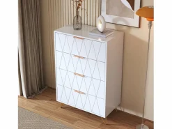 Clearance Cómoda de 4 cajones - Mueble de almacenaje - Dormitorio/Salón - 90 x 34 x 60 cm - Estilo escandinavo - Blanco