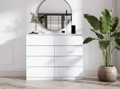Outlet Cómoda de 8 cajones: mate, 120 x 39 x 101 cm Blanco