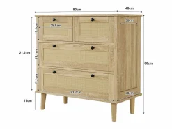 Sale Cómoda de 4 cajones con cajones de ratán y patas de madera maciza, para dormitorio, salón, 80x80x40cm Cómoda