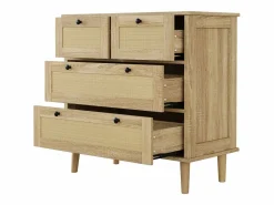 Sale Cómoda de 4 cajones con cajones de ratán y patas de madera maciza, para dormitorio, salón, 80x80x40cm Cómoda