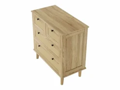Sale Cómoda de 4 cajones con cajones de ratán y patas de madera maciza, para dormitorio, salón, 80x80x40cm Cómoda