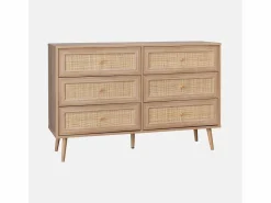 Sale Cómoda de 6 cajones con efecto madera y caña natural Cómoda