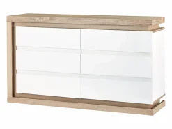 Cómoda de 6 cajones con LEDs MDF blanco lacado y natural - FLARANCIA Cómoda