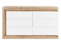 Cómoda de 6 cajones con LEDs MDF blanco lacado y natural - FLARANCIA Cómoda