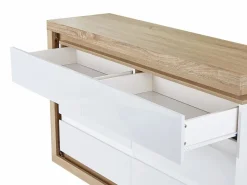 Cómoda de 6 cajones con LEDs MDF blanco lacado y natural - FLARANCIA Cómoda