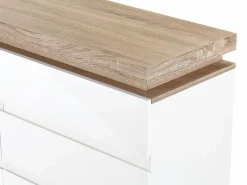 Cómoda de 6 cajones con LEDs MDF blanco lacado y natural - FLARANCIA Cómoda