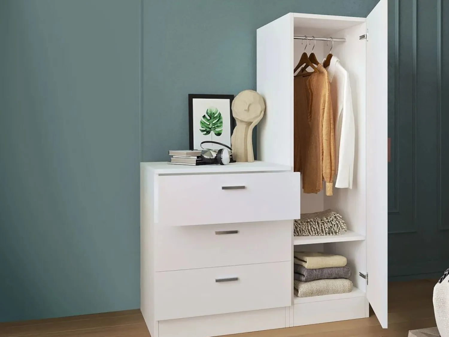Vente-unique Cómoda de 3 cajones con mueble y espejo - VITORIO Blanco