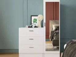 Vente-unique Cómoda de 3 cajones con mueble y espejo - VITORIO Blanco