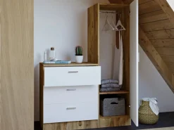 Discount Vente-unique Cómoda de 3 cajones con mueble y espejo en blanco y natural - VITORIO Color natural claro / Blanco