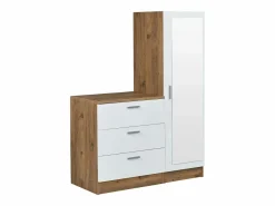 Discount Vente-unique Cómoda de 3 cajones con mueble y espejo en blanco y natural - VITORIO Color natural claro / Blanco