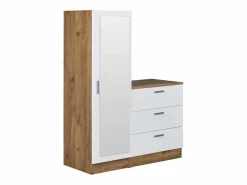Discount Vente-unique Cómoda de 3 cajones con mueble y espejo en blanco y natural - VITORIO Color natural claro / Blanco