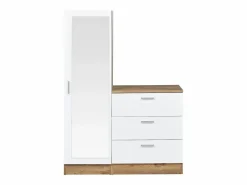 Discount Vente-unique Cómoda de 3 cajones con mueble y espejo en blanco y natural - VITORIO Color natural claro / Blanco