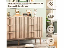 Cómoda de 6 cajones con tiradores de madera y patas de apoyo, para recibidor o salón, color madera