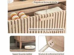 Cómoda de 6 cajones con tiradores de madera y patas de apoyo, para recibidor o salón, color madera