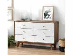 Calicosy Cómoda de 6 Cajones Efecto Madera y Blanco - ALBURA