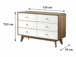 Calicosy Cómoda de 6 Cajones Efecto Madera y Blanco - ALBURA