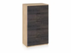 Sale Cómoda de 5 cajones formato vertical en roble canadian y óxido 60x110 cm Akari Roble Canadian - Óxido Cómoda