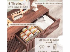 Cómoda de 6 cajones, mueble de dormitorio, mueble de almacenaje, adecuada para dormitorio o salón, madera, 100 x 34 x 73 cm
