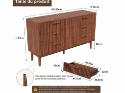 Cómoda de 6 cajones, mueble de dormitorio, mueble de almacenaje, adecuada para dormitorio o salón, madera, 100 x 34 x 73 cm