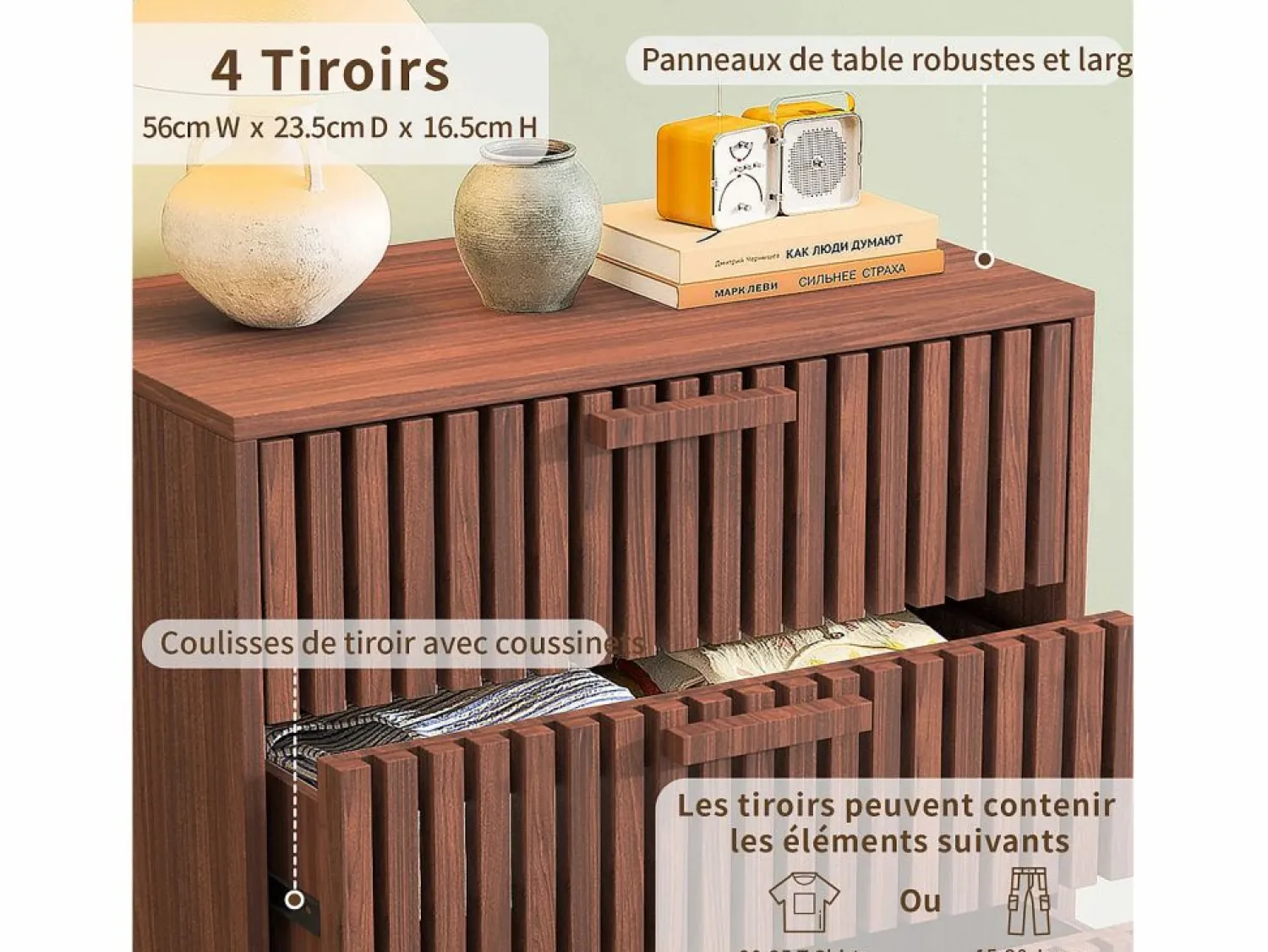 Hot Cómoda de cuatro cajones, madera, mueble de almacenaje con cajones, para dormitorio o salón, 60 x 34 x 91 cm Muebles Niño
