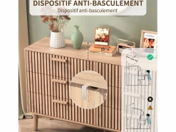 Online Cómoda de dormitorio de madera y ratán con 6 cajones, mueble de almacenaje multifuncional, armario de madera natural con cajones. Cómoda