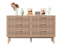 Online Cómoda de dormitorio de madera y ratán con 6 cajones, mueble de almacenaje multifuncional, armario de madera natural con cajones. Cómoda