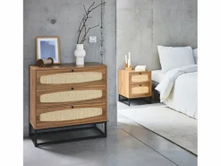 Sweeek Cómoda de madera y caña, 3 cajones natural Marru00f3n